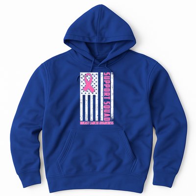 Breast Cancer Awareness Support Squad Distressed USA Flag Hoodie