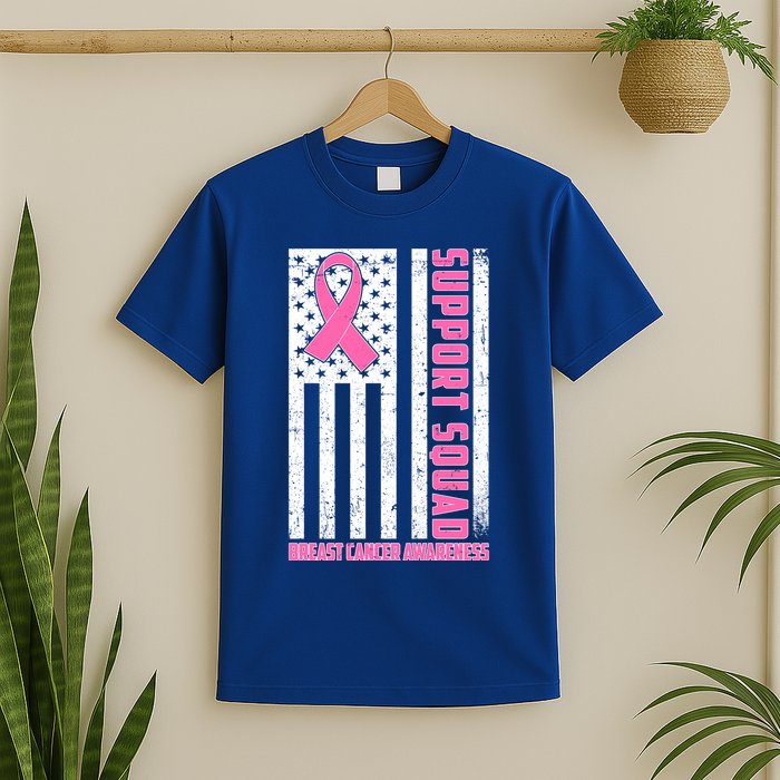 Breast Cancer Awareness Support Squad Distressed USA Flag T-Shirt
