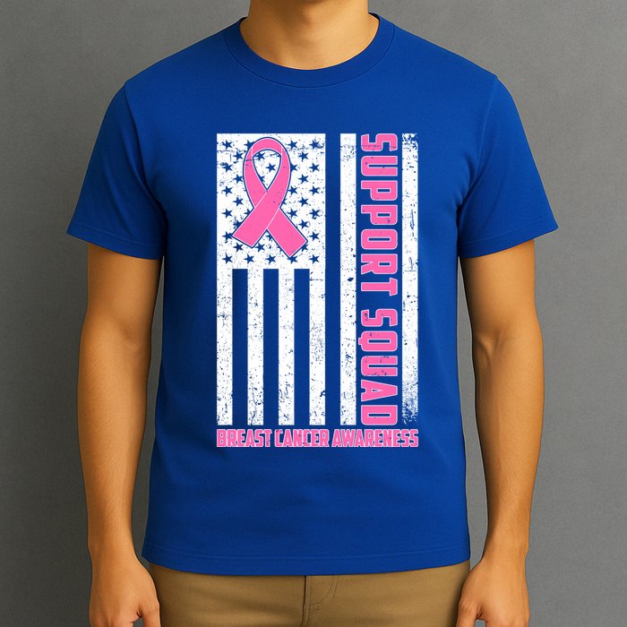 Breast Cancer Awareness Support Squad Distressed USA Flag T-Shirt