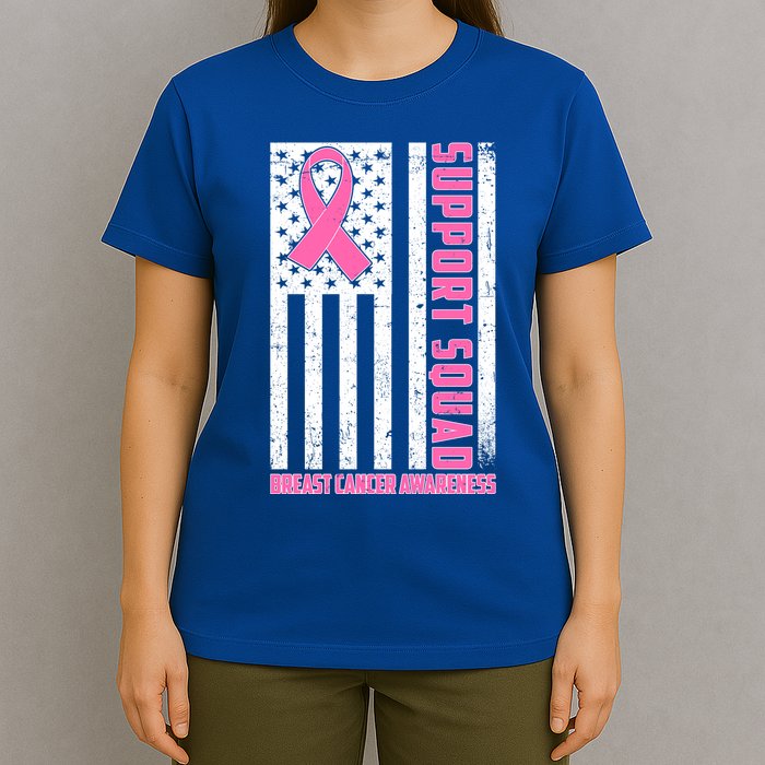Breast Cancer Awareness Support Squad Distressed USA Flag T-Shirt
