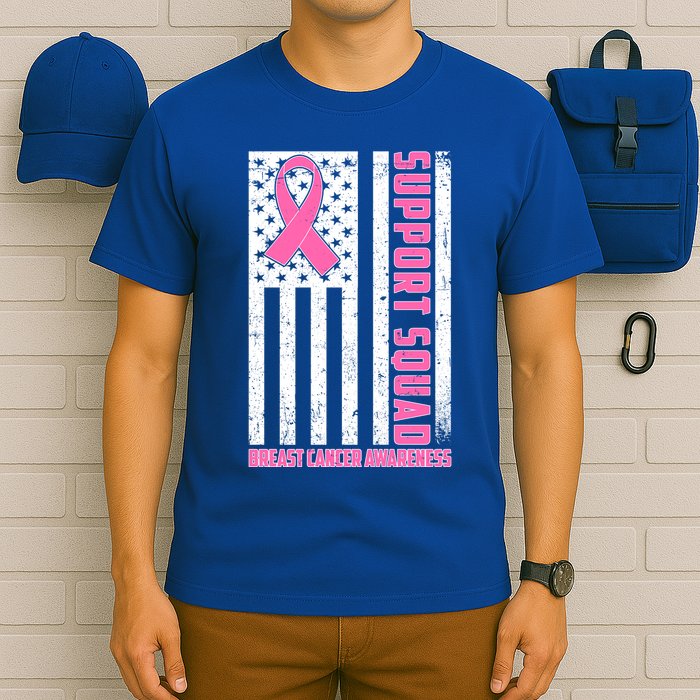 Breast Cancer Awareness Support Squad Distressed USA Flag T-Shirt