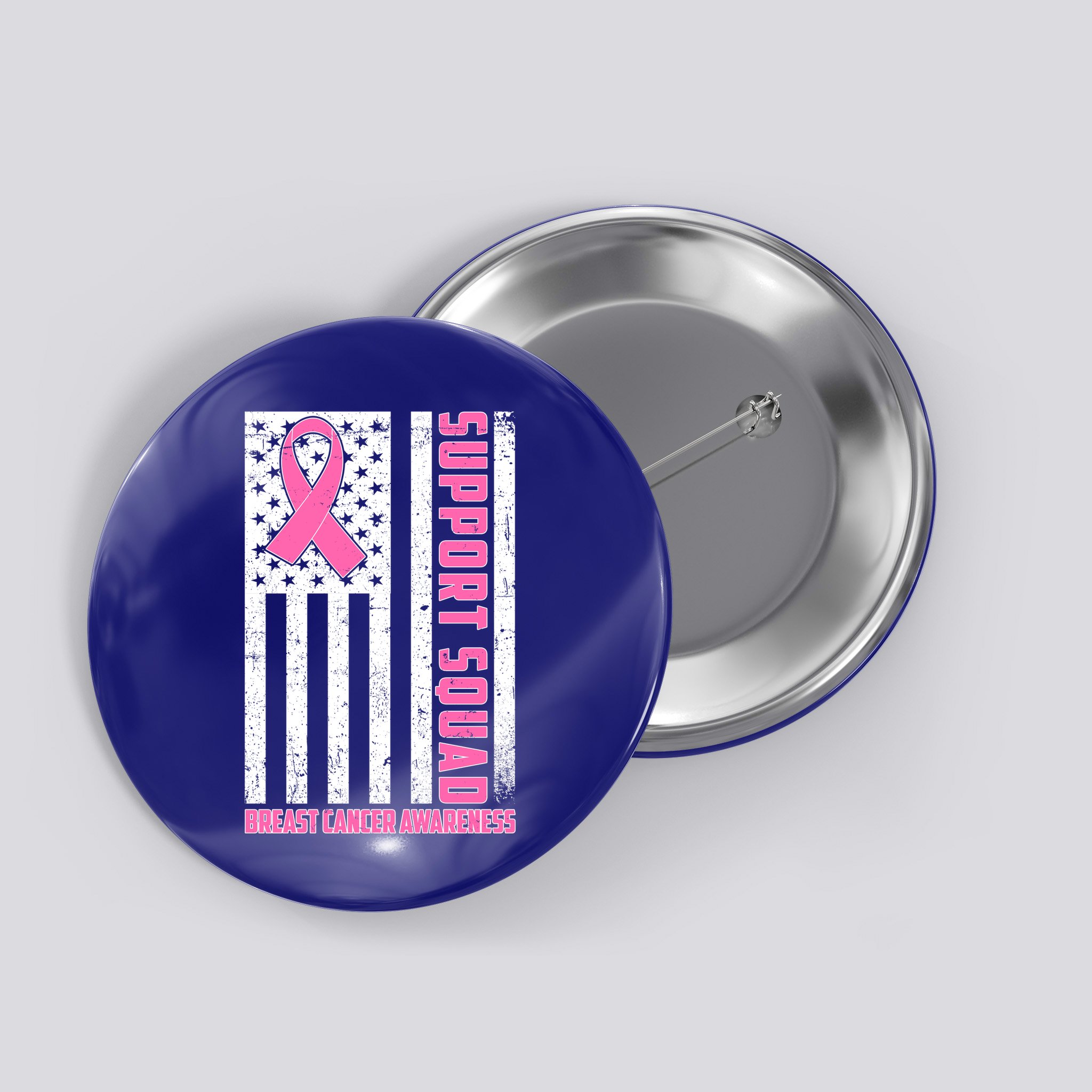 Breast Cancer Awareness Support Squad Distressed USA Flag Button