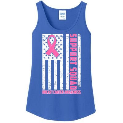 Breast Cancer Awareness Support Squad Distressed USA Flag Ladies Essential Tank