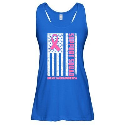 Breast Cancer Awareness Support Squad Distressed USA Flag Ladies Essential Flowy Tank
