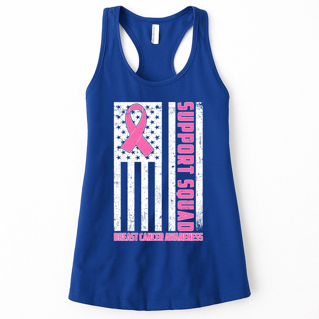 Breast Cancer Awareness Support Squad Distressed USA Flag Womens Tank Top