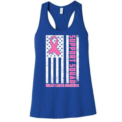 Breast Cancer Awareness Support Squad Distressed USA Flag Women's Racerback Tank