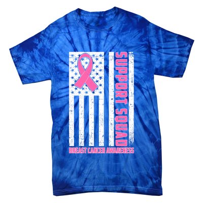 Breast Cancer Awareness Support Squad Distressed USA Flag Tie-Dye T-Shirt