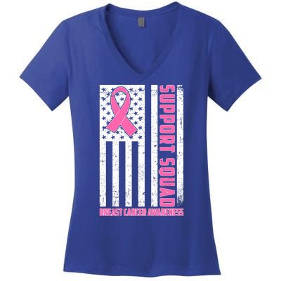 Breast Cancer Awareness Support Squad Distressed USA Flag Women's V-Neck T-Shirt