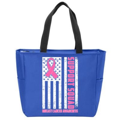 Breast Cancer Awareness Support Squad Distressed USA Flag Zip Tote Bag