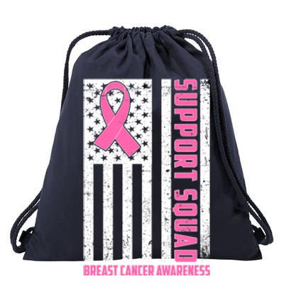 Breast Cancer Awareness Support Squad Distressed USA Flag Drawstring Bag