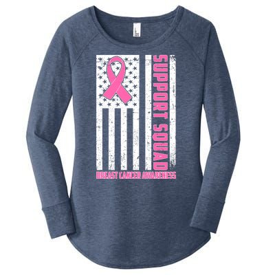 Breast Cancer Awareness Support Squad Distressed USA Flag Women's Perfect Tri Tunic Long Sleeve Shirt