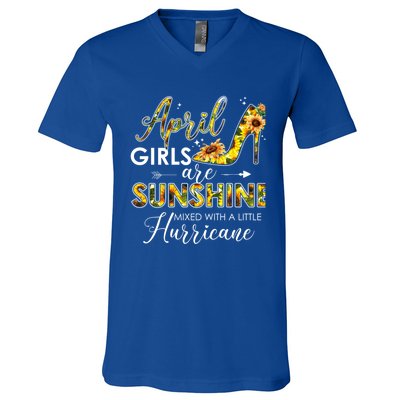 Bday Classic April Girls Are Sunshine Mixed With Hurricane Meaningful Gift V-Neck T-Shirt