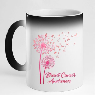 Breast Cancer Awareness Dandelion Pink Ribbon 11oz Black Color Changing Mug