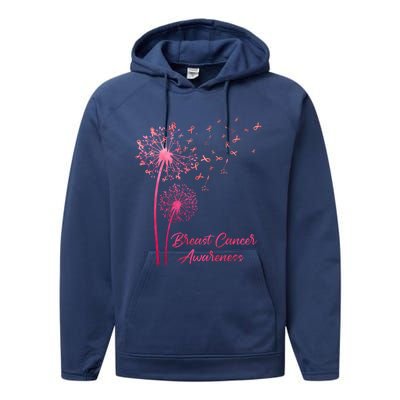 Breast Cancer Awareness Dandelion Pink Ribbon Performance Fleece Hoodie