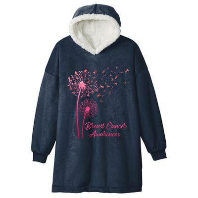 Breast Cancer Awareness Dandelion Pink Ribbon Hooded Wearable Blanket