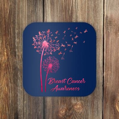 Breast Cancer Awareness Dandelion Pink Ribbon Coaster