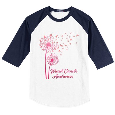 Breast Cancer Awareness Dandelion Pink Ribbon Baseball Sleeve Shirt