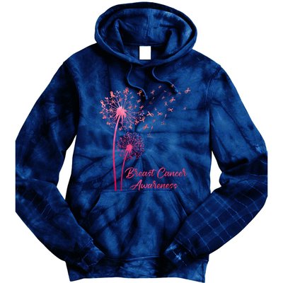 Breast Cancer Awareness Dandelion Pink Ribbon Tie Dye Hoodie