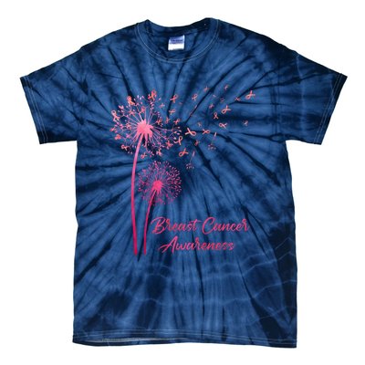 Breast Cancer Awareness Dandelion Pink Ribbon Tie-Dye T-Shirt