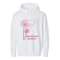 Breast Cancer Awareness Dandelion Pink Ribbon Garment-Dyed Fleece Hoodie