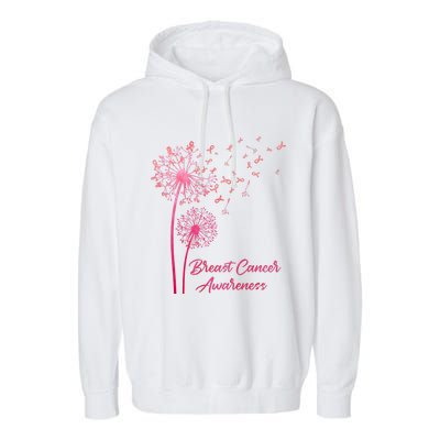 Breast Cancer Awareness Dandelion Pink Ribbon Garment-Dyed Fleece Hoodie