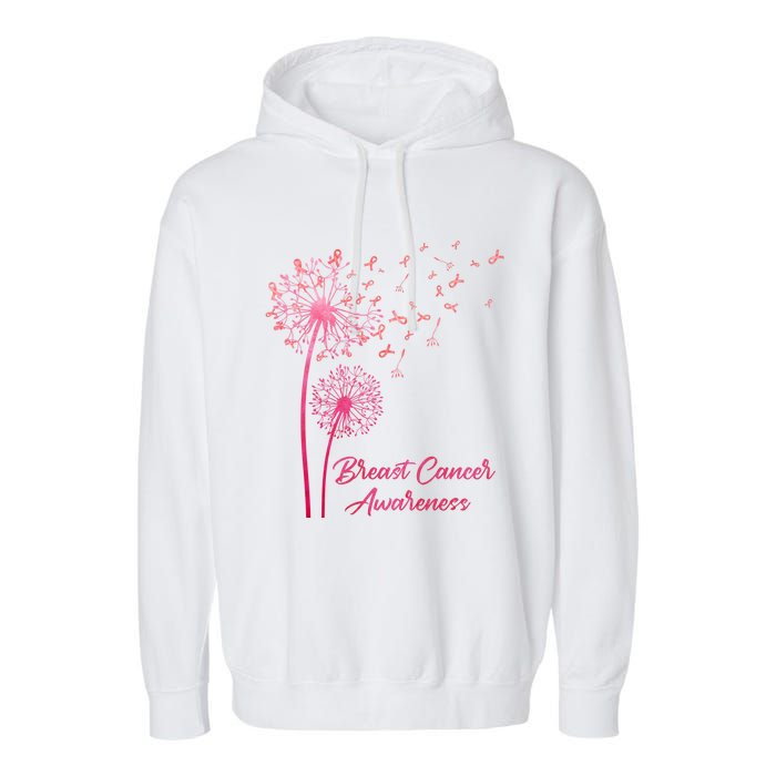 Breast Cancer Awareness Dandelion Pink Ribbon Garment-Dyed Fleece Hoodie