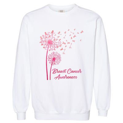 Breast Cancer Awareness Dandelion Pink Ribbon Garment-Dyed Sweatshirt