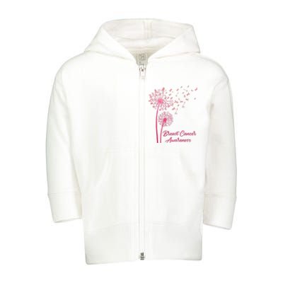 Breast Cancer Awareness Dandelion Pink Ribbon Toddler Zip Fleece Hoodie