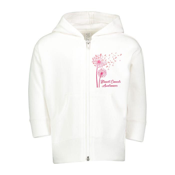 Breast Cancer Awareness Dandelion Pink Ribbon Toddler Zip Fleece Hoodie