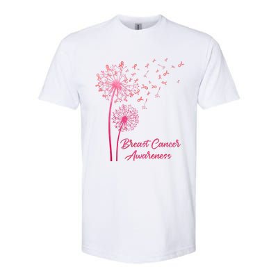 Breast Cancer Awareness Dandelion Pink Ribbon Softstyle CVC T-Shirt