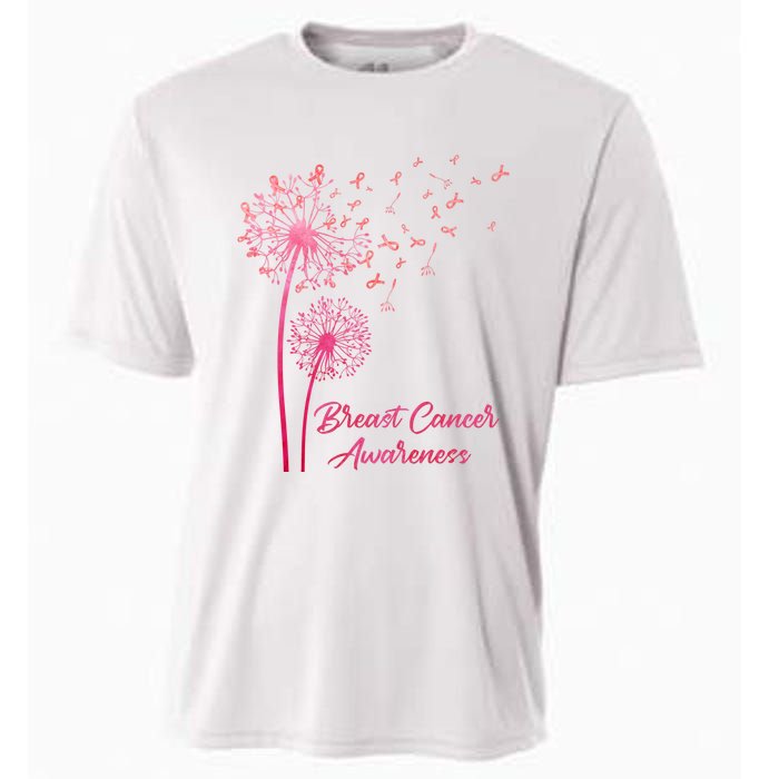 Breast Cancer Awareness Dandelion Pink Ribbon Cooling Performance Crew T-Shirt