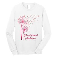 Breast Cancer Awareness Dandelion Pink Ribbon Long Sleeve Shirt