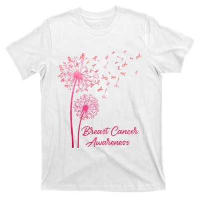 Breast Cancer Awareness Dandelion Pink Ribbon T-Shirt