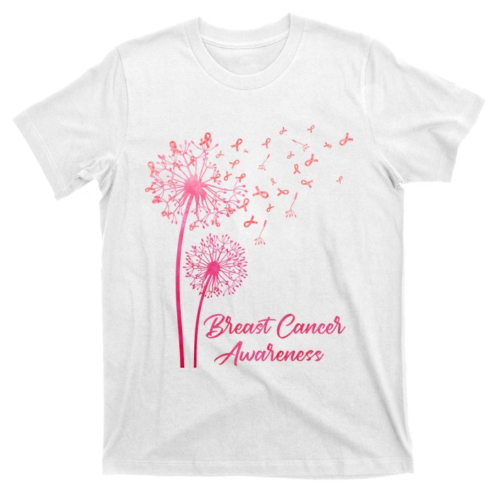 Breast Cancer Awareness Dandelion Pink Ribbon T-Shirt