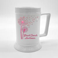 Breast Cancer Awareness Dandelion Pink Ribbon Beer Stein