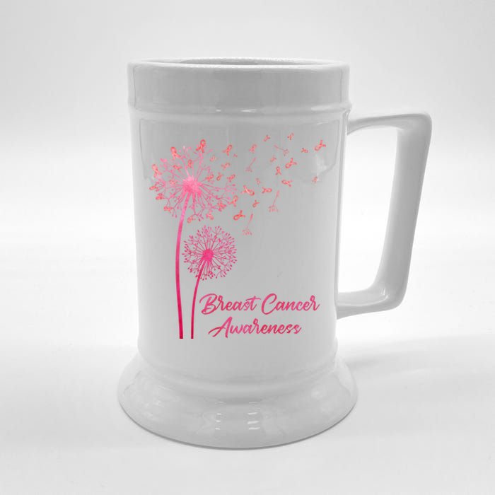 Breast Cancer Awareness Dandelion Pink Ribbon Beer Stein