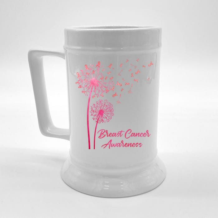 Breast Cancer Awareness Dandelion Pink Ribbon Beer Stein