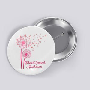 Breast Cancer Awareness Dandelion Pink Ribbon Button