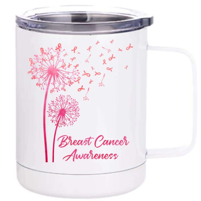 Breast Cancer Awareness Dandelion Pink Ribbon 12 oz Stainless Steel Tumbler Cup