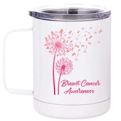 Breast Cancer Awareness Dandelion Pink Ribbon 12 oz Stainless Steel Tumbler Cup