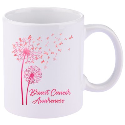 Breast Cancer Awareness Dandelion Pink Ribbon 11oz C Handle Ceramic Mug