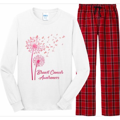 Breast Cancer Awareness Dandelion Pink Ribbon Long Sleeve Pajama Set