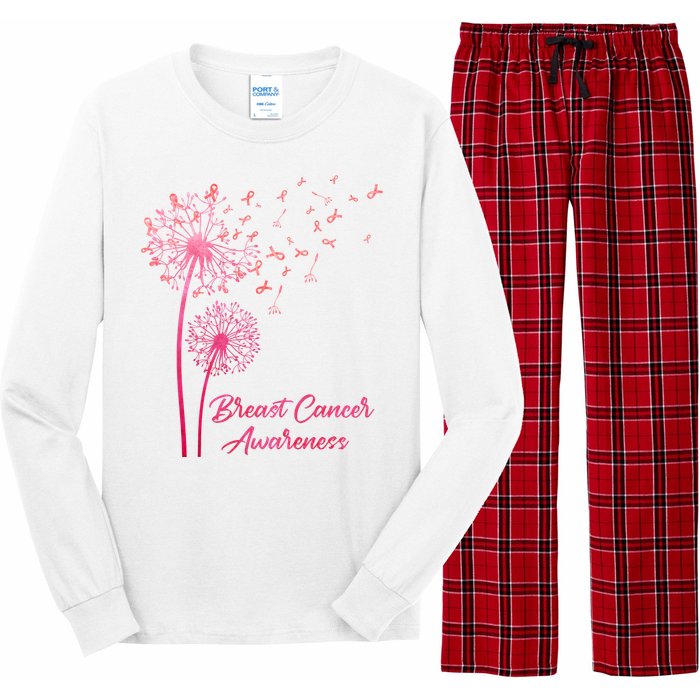 Breast Cancer Awareness Dandelion Pink Ribbon Long Sleeve Pajama Set