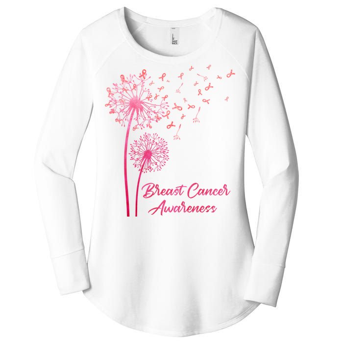 Breast Cancer Awareness Dandelion Pink Ribbon Women's Perfect Tri Tunic Long Sleeve Shirt