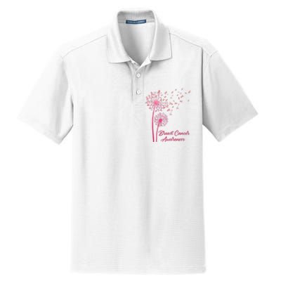 Breast Cancer Awareness Dandelion Pink Ribbon Dry Zone Grid Polo