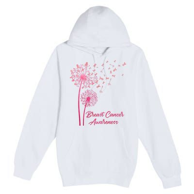 Breast Cancer Awareness Dandelion Pink Ribbon Premium Pullover Hoodie