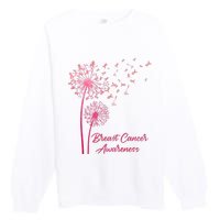 Breast Cancer Awareness Dandelion Pink Ribbon Premium Crewneck Sweatshirt