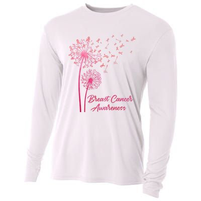 Breast Cancer Awareness Dandelion Pink Ribbon Cooling Performance Long Sleeve Crew