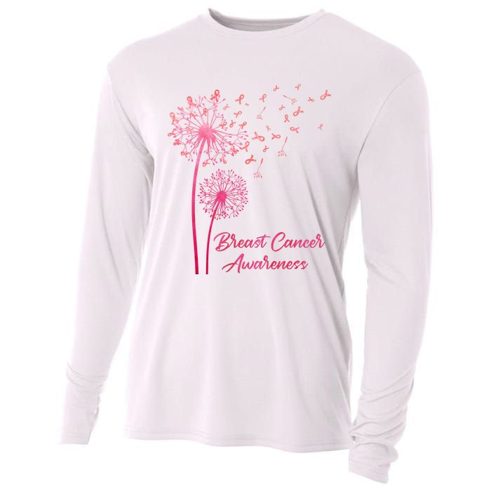 Breast Cancer Awareness Dandelion Pink Ribbon Cooling Performance Long Sleeve Crew