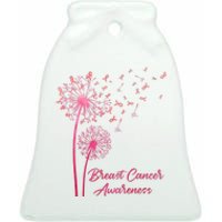 Breast Cancer Awareness Dandelion Pink Ribbon Ceramic Bell Ornament